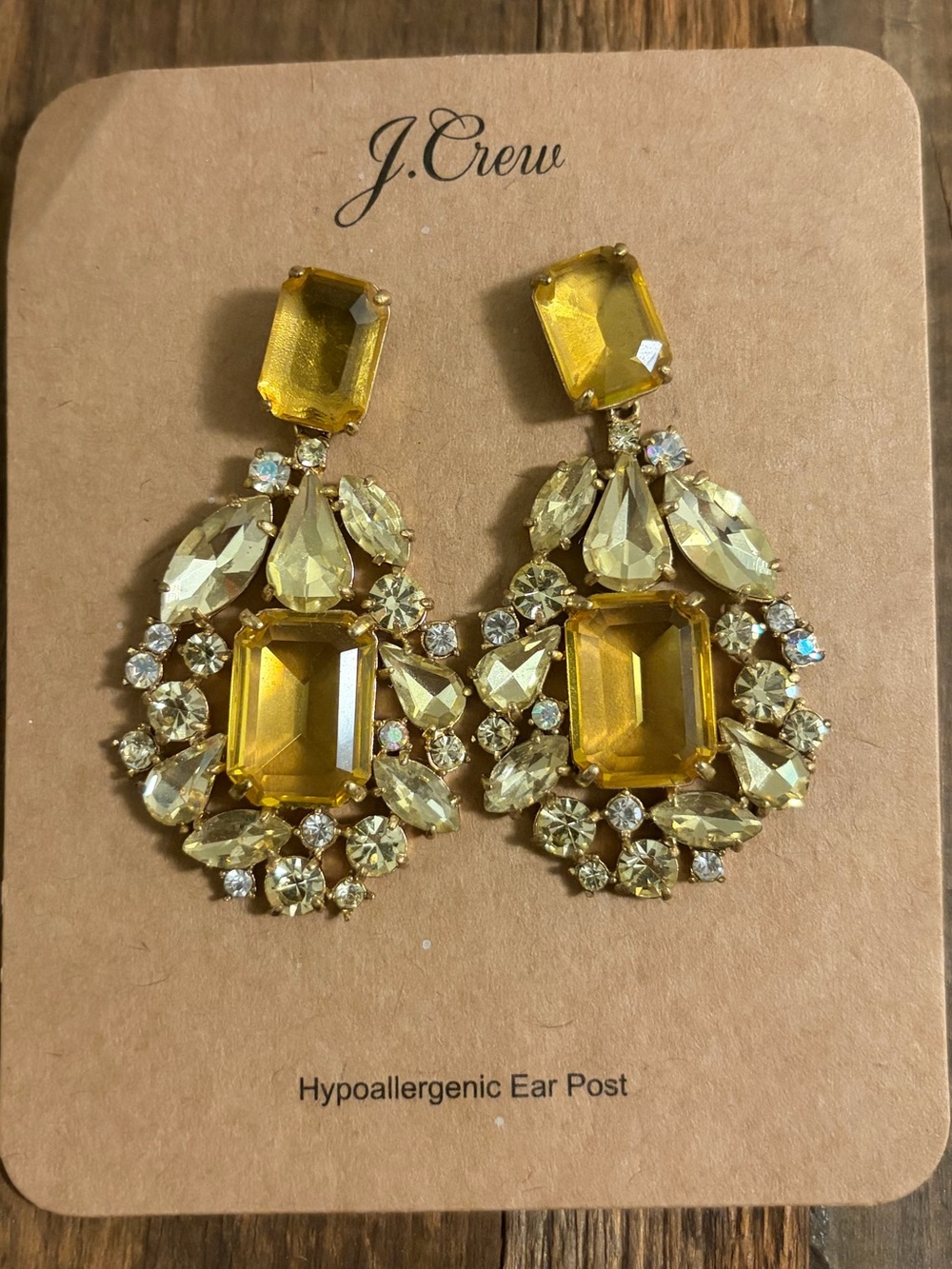 J.Crew yellow and AB crystal chandelier statement earrings